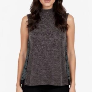 Anthropology Moth Charcoal and Green Lace Tank Top